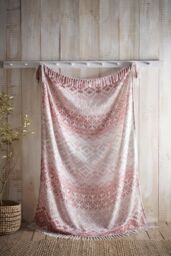 Appletree 'Sakari' Banded Tassled Bedspread in Terracotta - thumbnail 1