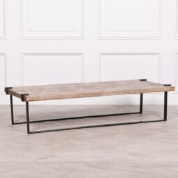 Glasstone Industrial Wrought Iron Coffee Table with Rustic Wood Top in Light Brown - thumbnail 2