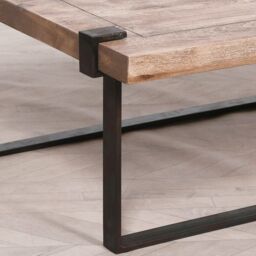 Glasstone Industrial Wrought Iron Coffee Table with Rustic Wood Top in Light Brown - thumbnail 3