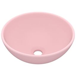 Berkfield Home Luxury Bathroom Basin Round Matt Pink 32.5x14 cm Ceramic - thumbnail 2