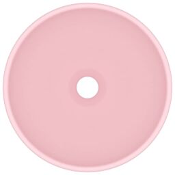 Berkfield Home Luxury Bathroom Basin Round Matt Pink 32.5x14 cm Ceramic - thumbnail 3