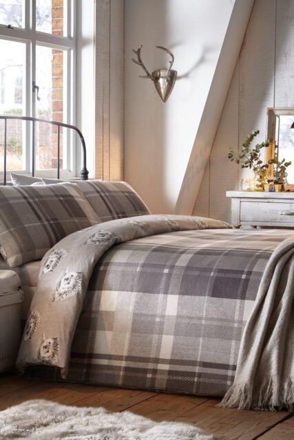 Dreams & Drapes 'Colville Check' 100% Brushed Cotton Duvet Cover Set in Grey - Size: Single - image 1