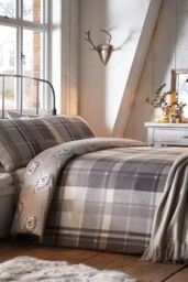 Dreams & Drapes 'Colville Check' 100% Brushed Cotton Duvet Cover Set in Grey - Size: Single - thumbnail 1