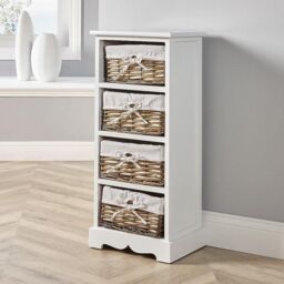 Home Source Lichfield 4 Wicker Basket Drawer Chest Storage Unit Fully Assembled in White - thumbnail 1