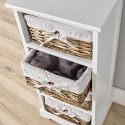 Home Source Lichfield 4 Wicker Basket Drawer Chest Storage Unit Fully Assembled in White - thumbnail 2
