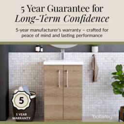 Balterley Modern Bathroom 2 Soft-Close Door Vanity Unit Basin, Light Oak, 500mm in Brown - thumbnail 6