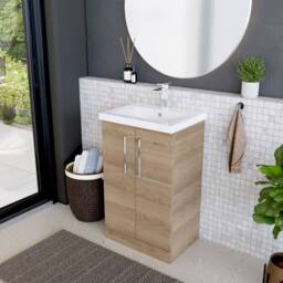 Balterley Modern Bathroom 2 Soft-Close Door Vanity Unit Basin, Light Oak, 500mm in Brown - thumbnail 4