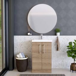 Balterley Modern Bathroom 2 Soft-Close Door Vanity Unit Basin, Light Oak, 500mm in Brown - thumbnail 2