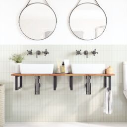 Berkfield Home Basin Shelf Wall Mounted Steel & Solid Wood Acacia in Brown - thumbnail 3