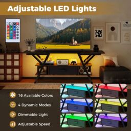 "Gymax 3-Tier TV Stand for 65""TVs With LED Lights Power Outlets & Storage in Brown" - thumbnail 7