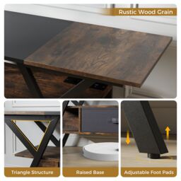 "Gymax 3-Tier TV Stand for 65""TVs With LED Lights Power Outlets & Storage in Brown" - thumbnail 9
