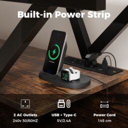 "Gymax 3-Tier TV Stand for 65""TVs With LED Lights Power Outlets & Storage in Brown" - thumbnail 6
