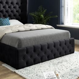 KDMD Florence Wide Winged Upholstered Soft Velvet Black Bed Frame - Size: Double - thumbnail 3