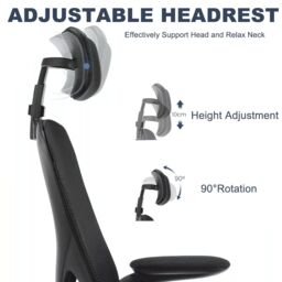 VOGREX Mesh Office Chair 360° Swivel Lift Computer Desk Adjustable Height in Black - thumbnail 4