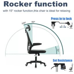 VOGREX Mesh Office Chair 360° Swivel Lift Computer Desk Adjustable Height in Black - thumbnail 5