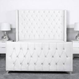 Living Comfort Bedz Seraphina Plush Velvet Upholstered Bed Slatted Base - 48Inch Headboard in White - Size: Double - thumbnail 2