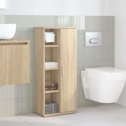 Berkfield Home Bathroom Cabinet with Roll Holder Sonoma Oak 39x22x90 cm in Brown - Size: 39 x 22 x 90 cm - thumbnail 3