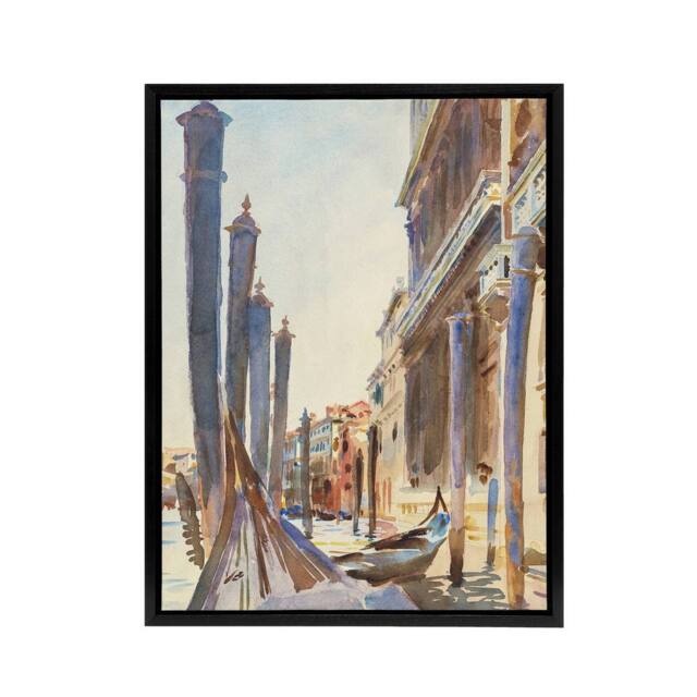 "Artery8 Gondola Moorings on the Grand Canal Sargent Framed Canvas Wall Art - Size: W12"" x H16""" - image 1