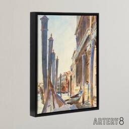"Artery8 Gondola Moorings on the Grand Canal Sargent Framed Canvas Wall Art - Size: W12"" x H16""" - thumbnail 2