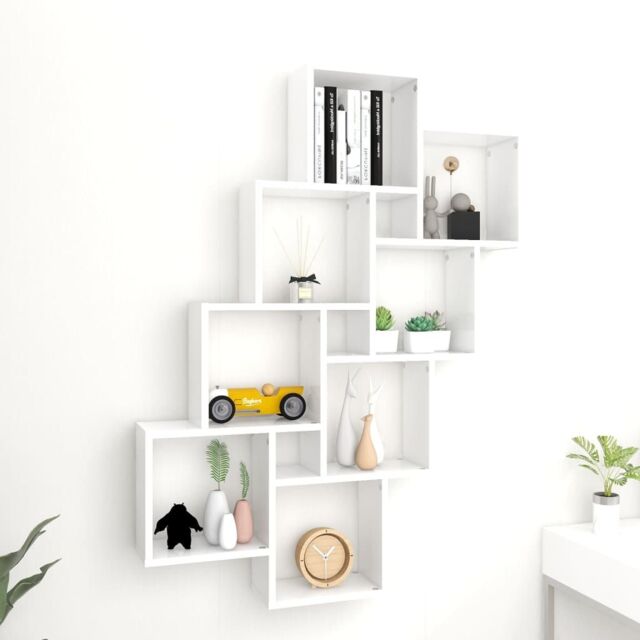 Berkfield Home Wall Cube Shelf White 90x15x119 cm Engineered Wood - Size: 90 x 15 x 119 cm - image 1