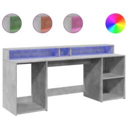 Berkfield Home Soft Desk with LED Lights Concrete Grey 200x55x91 cm Engineered Wood - Size: 200 x 55 x 91 cm - thumbnail 3