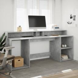 Berkfield Home Soft Desk with LED Lights Concrete Grey 200x55x91 cm Engineered Wood - Size: 200 x 55 x 91 cm - thumbnail 4
