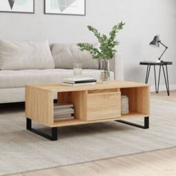 Berkfield Home Modern Coffee Table Sonoma Oak 90x50x36.5 cm Engineered Wood in Light Tan - thumbnail 2