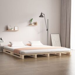 Berkfield Home Pallet Bed 135x190 cm Double Wood Pine in Brown - thumbnail 1