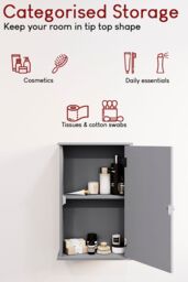 Home Discount Bath Vida Priano 1 Door Mirrored Wall Cabinet With Shelf Storage Bathroom Furniture 530 x 340 x 150 mm in Dark Grey - thumbnail 4