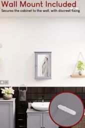 Home Discount Bath Vida Priano 1 Door Mirrored Wall Cabinet With Shelf Storage Bathroom Furniture 530 x 340 x 150 mm in Dark Grey - thumbnail 5