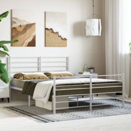 Berkfield Home Metal Bed Frame with Headboard & Footboard White 140x190 cm - thumbnail 3