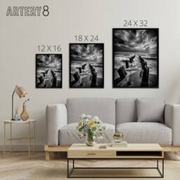 "Artery8 Pier Ruins In Dramatic Coastal Landscape Framed Canvas Wall Art Print in Grey - Size: W24"" x H32""" - thumbnail 4