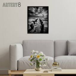 "Artery8 Pier Ruins In Dramatic Coastal Landscape Framed Canvas Wall Art Print in Grey - Size: W24"" x H32""" - thumbnail 3