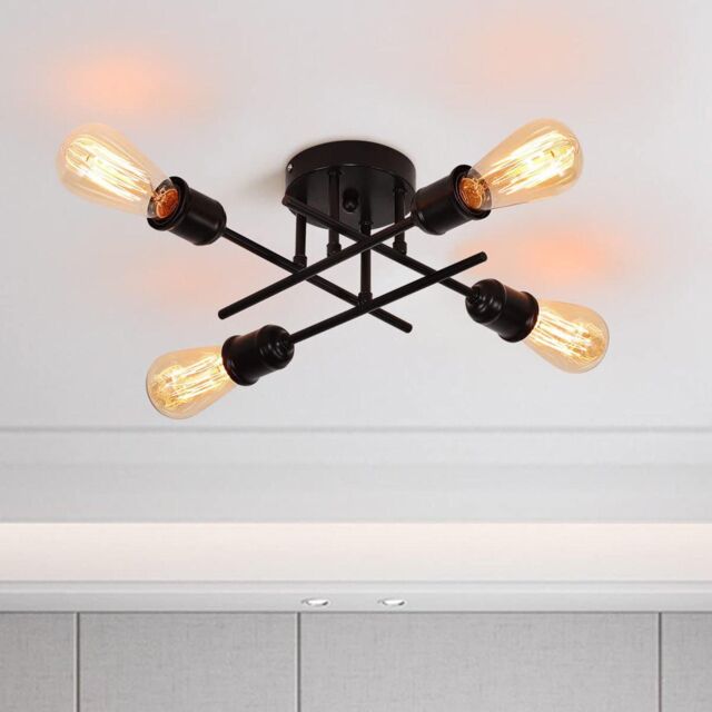 Garwarm 4-Light Industrial Semi Flush Mount Ceiling Light Modern Sputnik Ceiling Light in Black - image 1