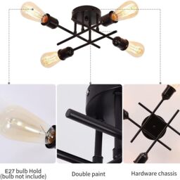 Garwarm 4-Light Industrial Semi Flush Mount Ceiling Light Modern Sputnik Ceiling Light in Black - thumbnail 4