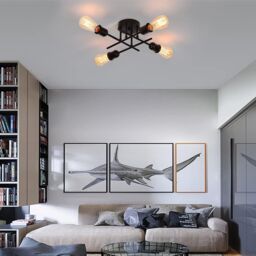 Garwarm 4-Light Industrial Semi Flush Mount Ceiling Light Modern Sputnik Ceiling Light in Black - thumbnail 6