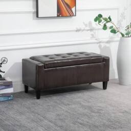 Wyld Haus Rira Brown Faux Leather Storage Ottoman Bench with Diamond Tufted Seat - thumbnail 3
