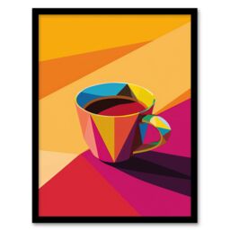"Artery8 Coffee Tea Cup Colourful Geometric Design Framed Art Print in Orange - Size: W12"" x H16""" - thumbnail 1