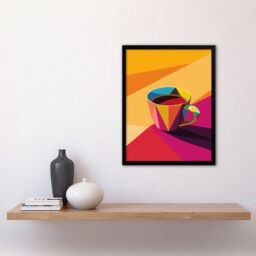 "Artery8 Coffee Tea Cup Colourful Geometric Design Framed Art Print in Orange - Size: W12"" x H16""" - thumbnail 4