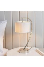 Netlighting Josephine 1 Light Table Lamp Bright Nickel Vintage White Faux Silk E14 in Grey - thumbnail 2