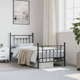 Berkfield Home Metal Bed Frame with Headboard & Footboard Black 90x190 cm Single - thumbnail 4