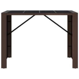 Berkfield Home Bar Table with Glass Top Brown 145x80x110 cm Poly Rattan - Size: 145 x 80 x 110 cm - thumbnail 3