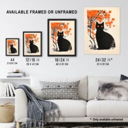 "Artery8 Cat Lover Black Pet Under Autumn Orange Tree Wall Art Print - Size: W12"" x H16""" - thumbnail 3