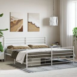 Berkfield Home Metal Bed Frame with Headboard & Footboard White 183x213 cm - thumbnail 3