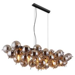 Netlighting Udo Bar Pendant Matt Black Balls Smoke Glass Shade 6x E14
