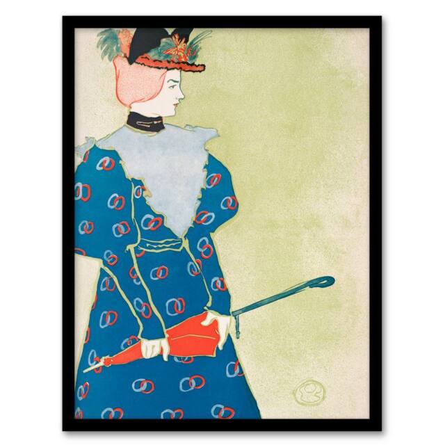 Artery8 Edward Penfield Framed Wall Art Print Woman Holding Umbrella Painting in Green - Size: A4 - image 1