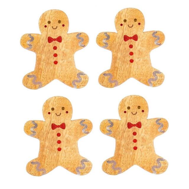 Sass & Belle Wooden Gingerbread Coasters Set of 4 in Brown - image 1