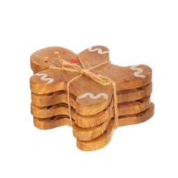 Sass & Belle Wooden Gingerbread Coasters Set of 4 in Brown - thumbnail 3