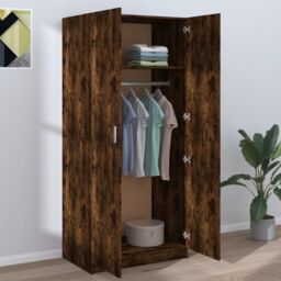 Berkfield Home Wardrobe Smoked Oak 80x50x180 cm Engineered Wood in Brown - Size: 80 x 50 x 180 cm - thumbnail 5