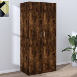 Berkfield Home Wardrobe Smoked Oak 80x50x180 cm Engineered Wood in Brown - Size: 80 x 50 x 180 cm